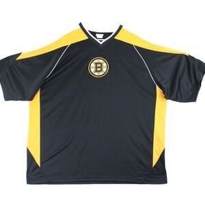 Majestic Boston Bruins Hockey Jersey Black Yellow White V Neck Mens 2XL